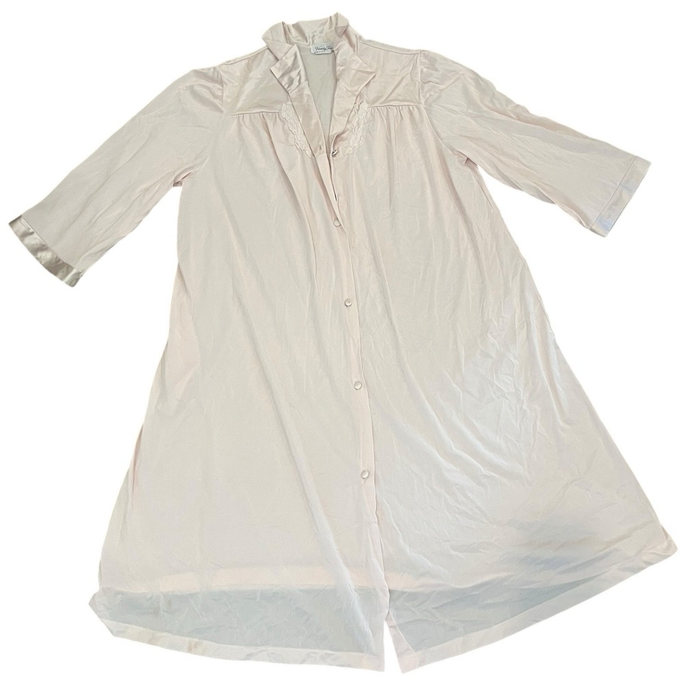 Vintage Vanity‎ Fair Women's XL Silky Robe Light Pink Button Sleepwear Floral